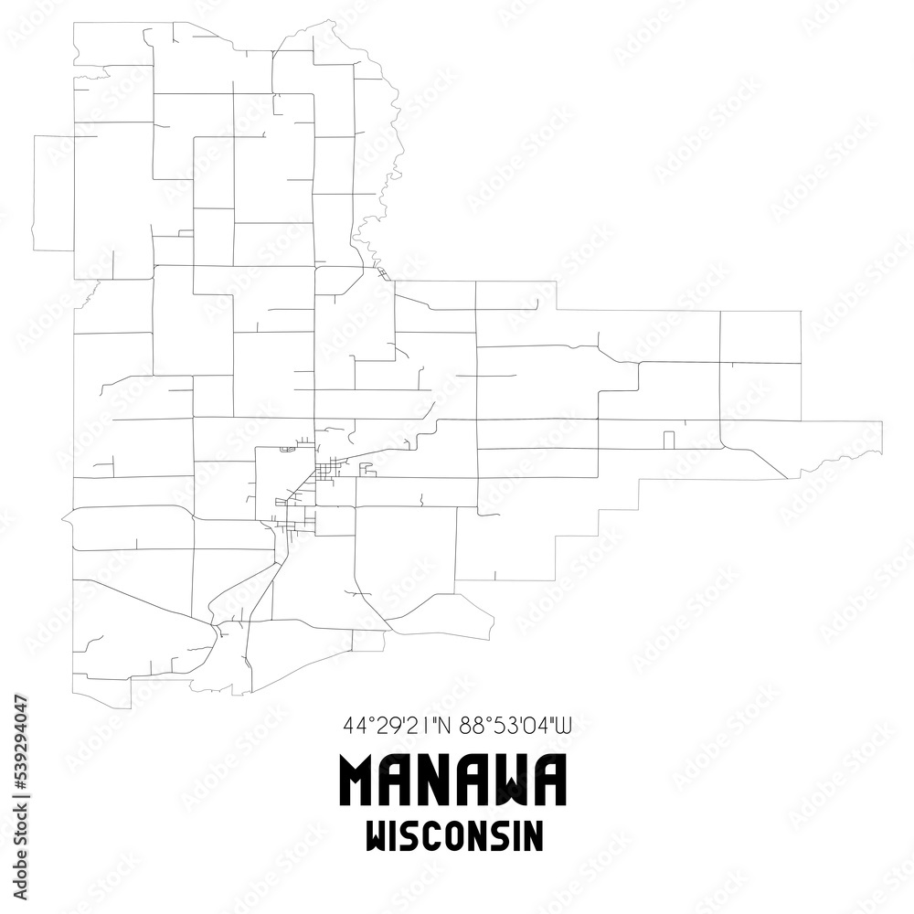 Manawa Wisconsin. US street map with black and white lines. Manawa Wisconsin. US street map with black and white lines.