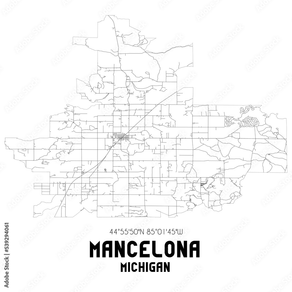 Mancelona Michigan. US street map with black and white lines.