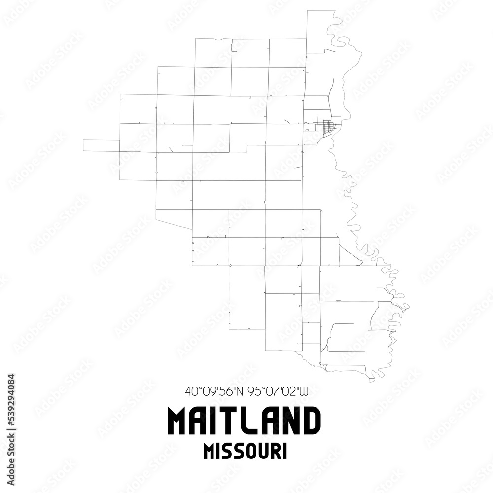 Maitland Missouri. US street map with black and white lines.