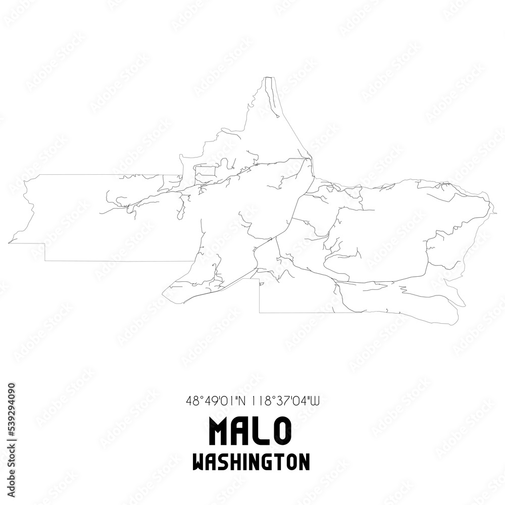 Malo Washington. US street map with black and white lines.