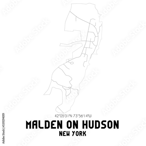 Malden On Hudson New York. US street map with black and white lines.