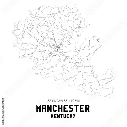 Manchester Kentucky. US street map with black and white lines.
