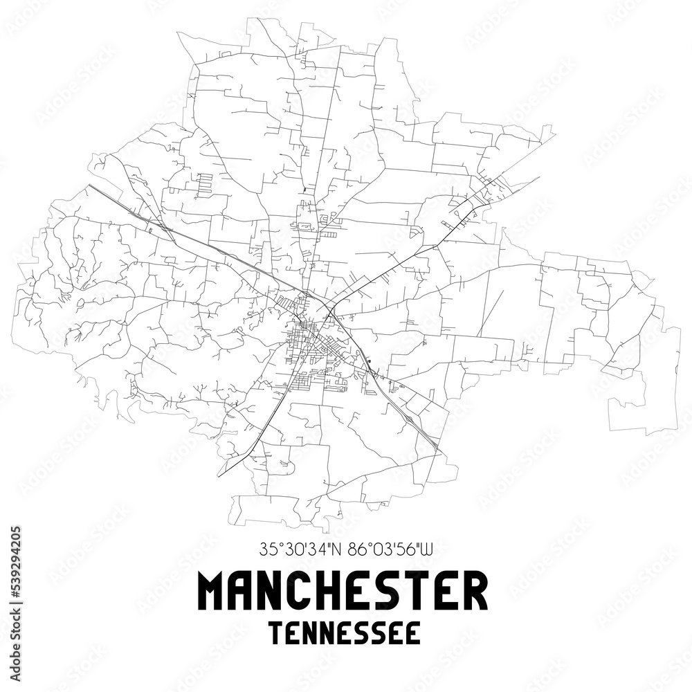 Obraz premium Manchester Tennessee. US street map with black and white lines.
