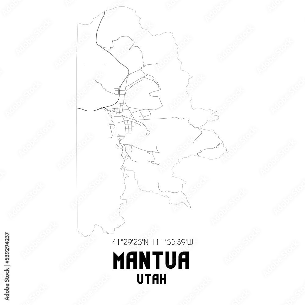 Mantua Utah. US street map with black and white lines.