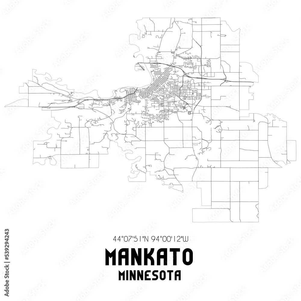 Mankato Minnesota. US street map with black and white lines.