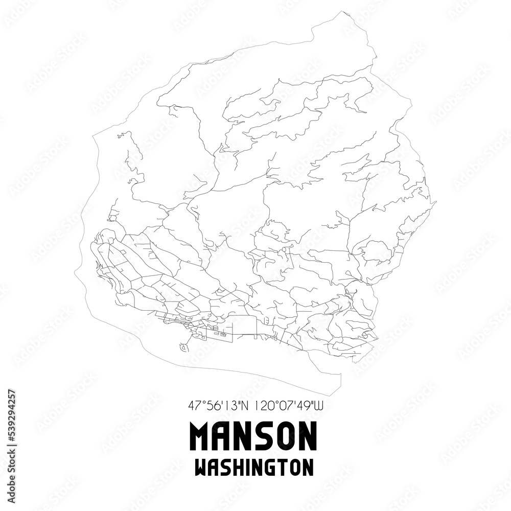 Manson Washington. US street map with black and white lines. Stock