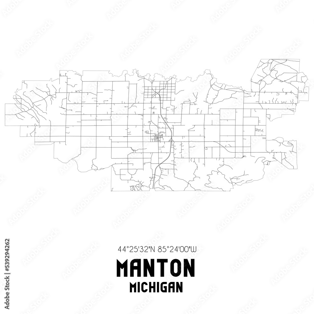 Manton Michigan. US street map with black and white lines. Stock
