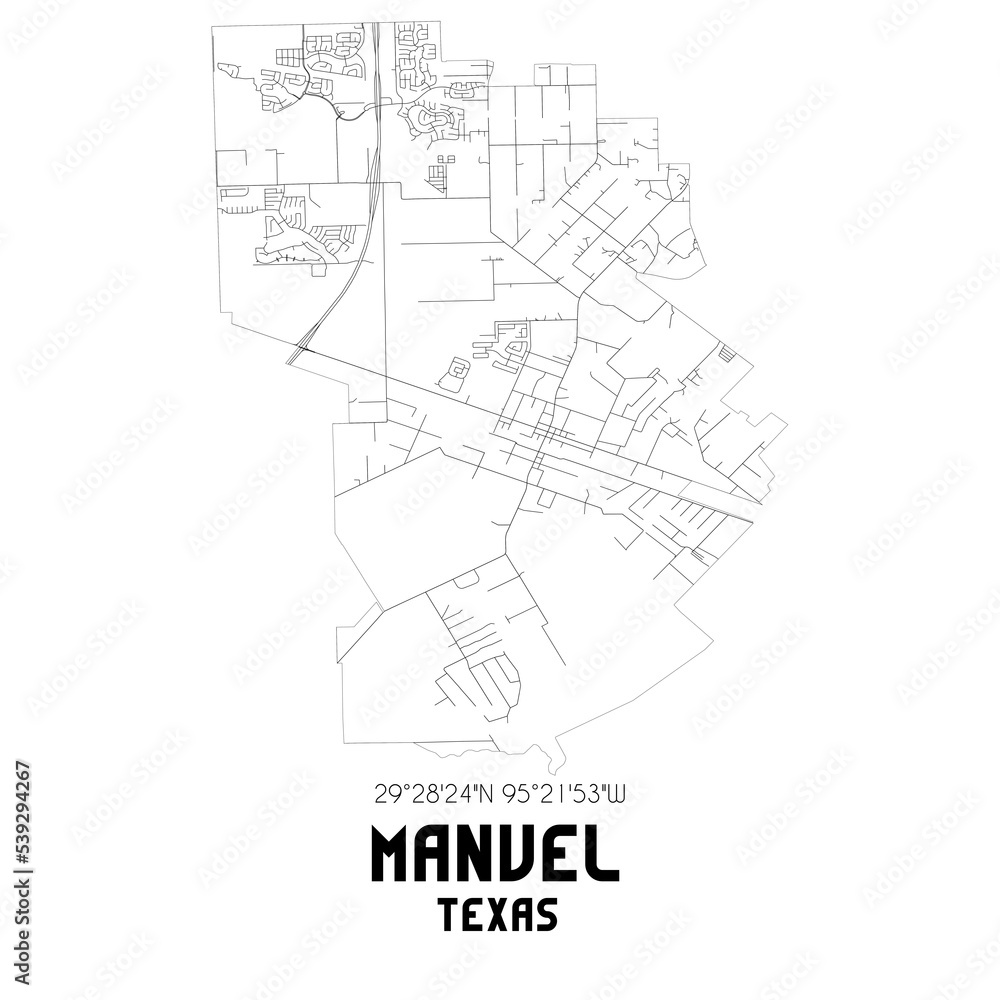 Manvel Texas. US street map with black and white lines. Manvel Texas. US street map with black and white lines.