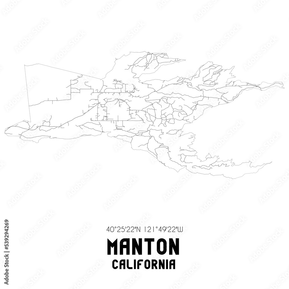 Manton California. US street map with black and white lines. Manton California. US street map with black and white lines.