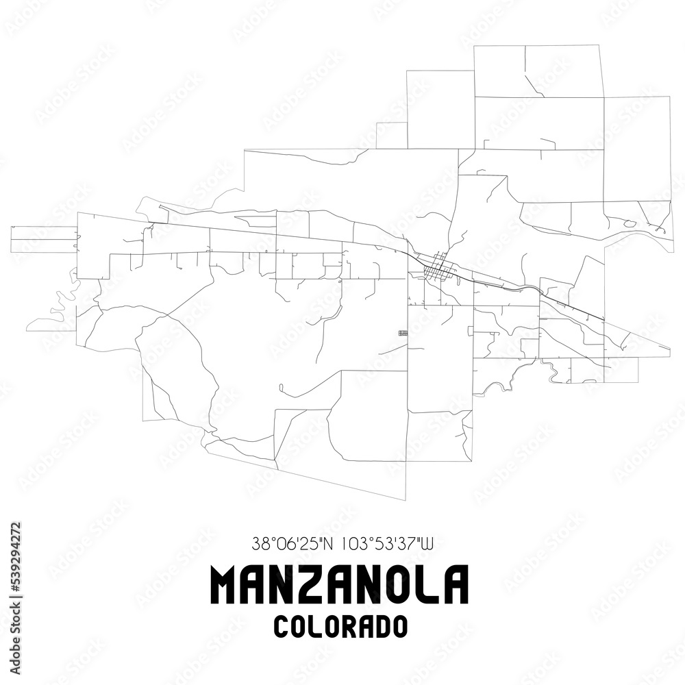 Manzanola Colorado. US street map with black and white lines.