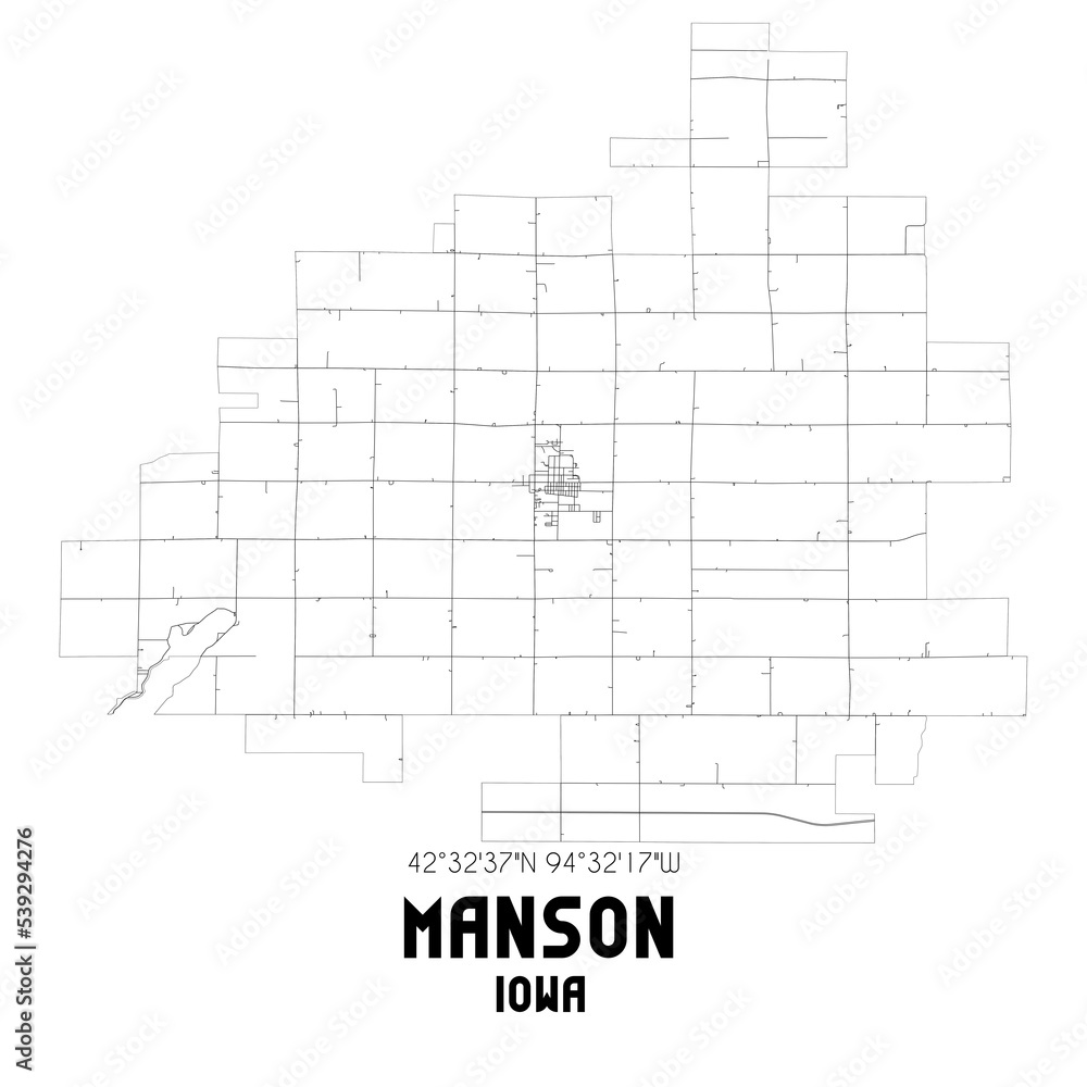Manson Iowa. US street map with black and white lines. Stock