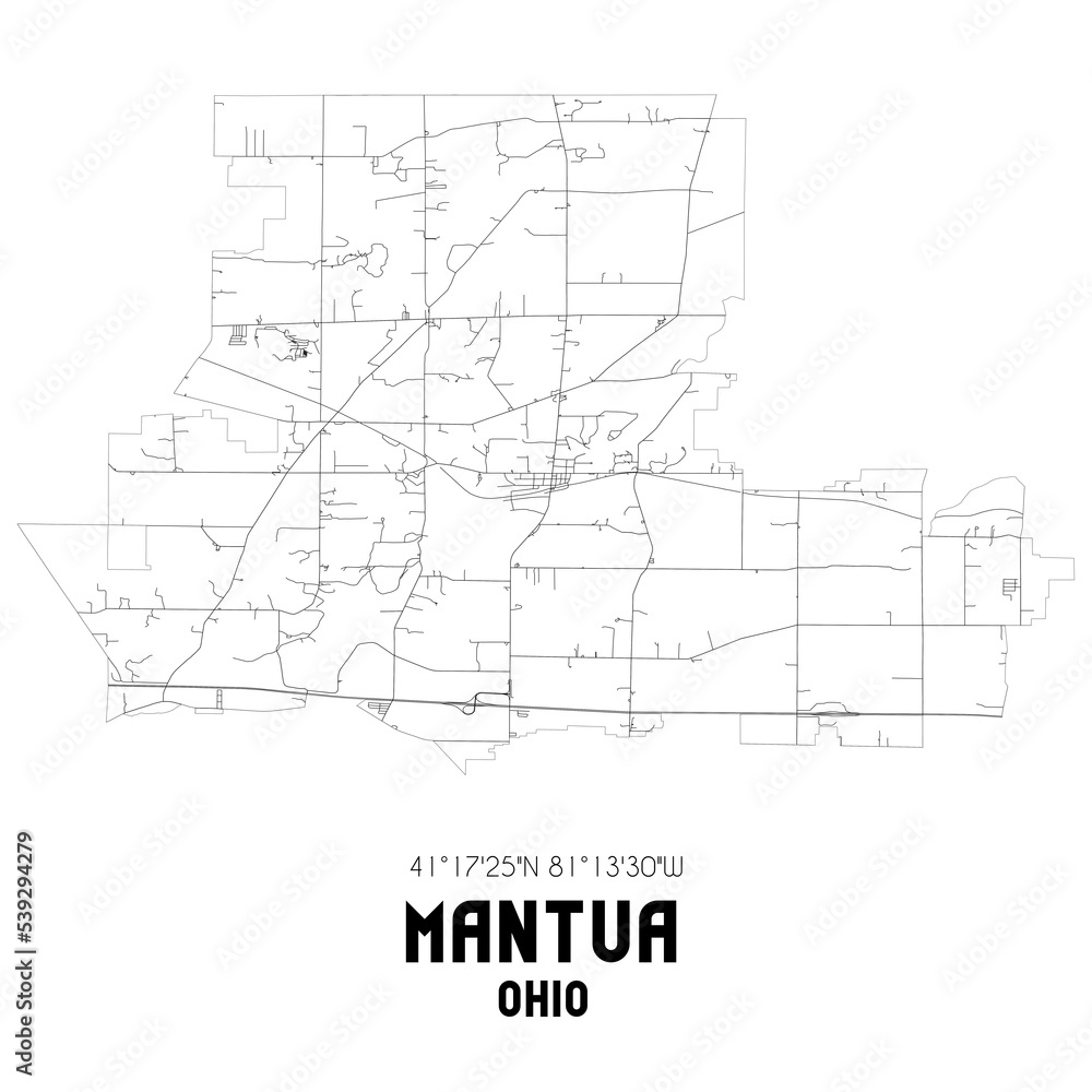 Mantua Ohio. US street map with black and white lines.