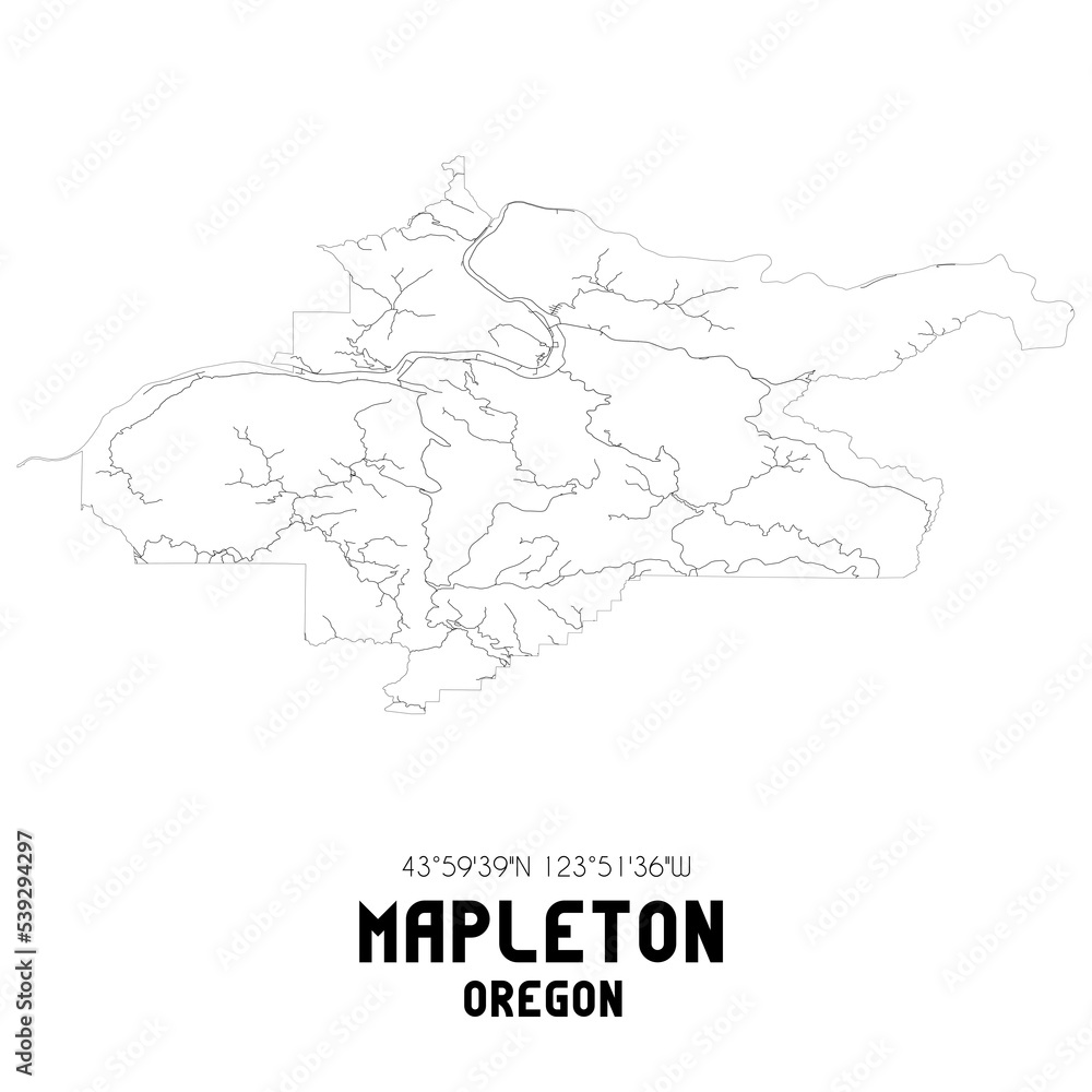 Mapleton Oregon. US street map with black and white lines.