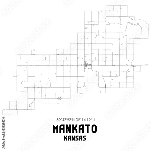 Mankato Kansas. US street map with black and white lines.