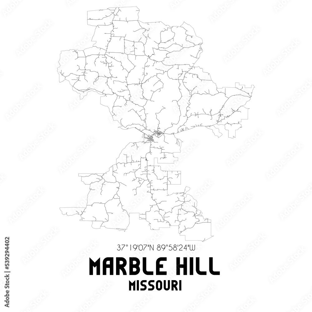 Marble Hill Missouri. US street map with black and white lines. Stock