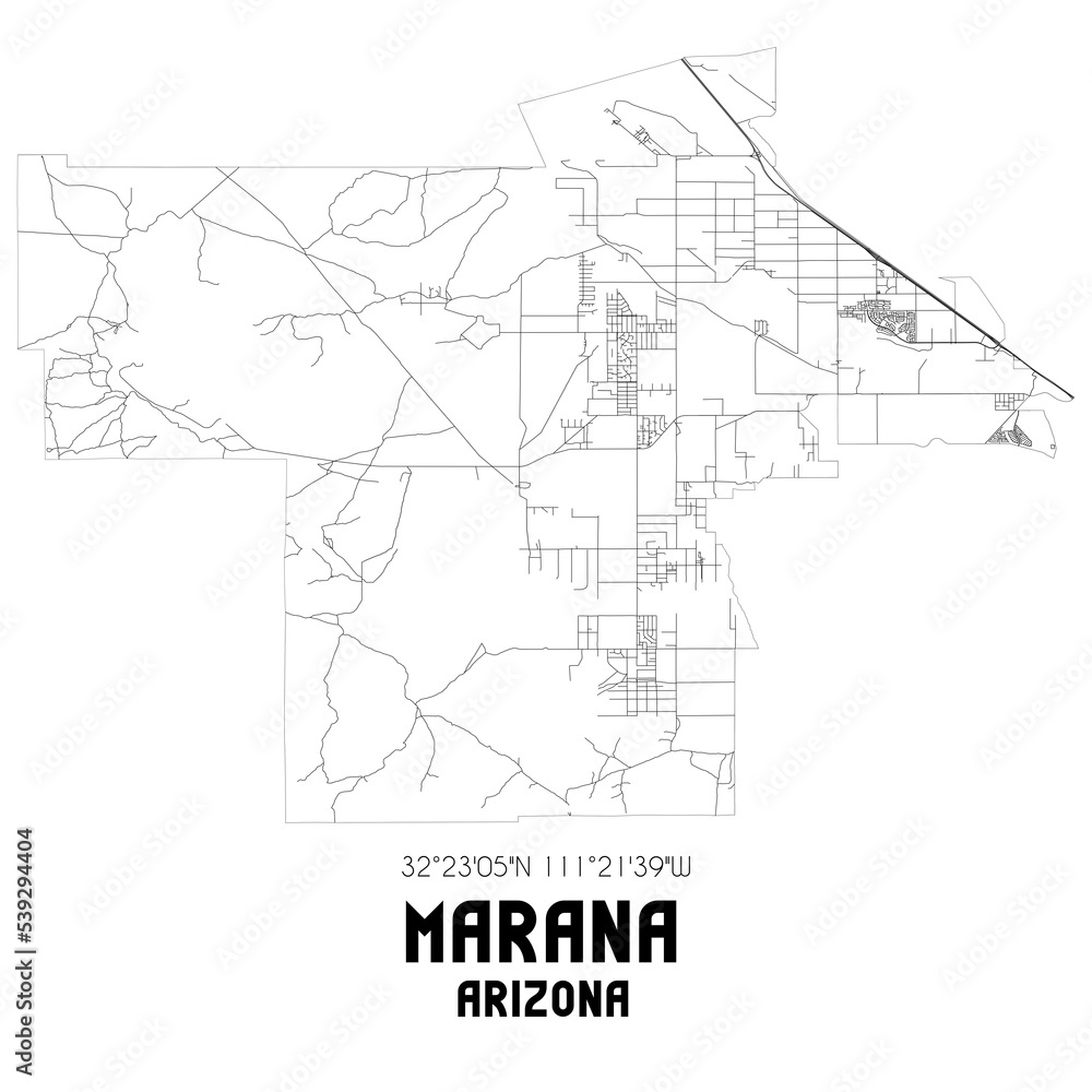 Marana Arizona. US street map with black and white lines.