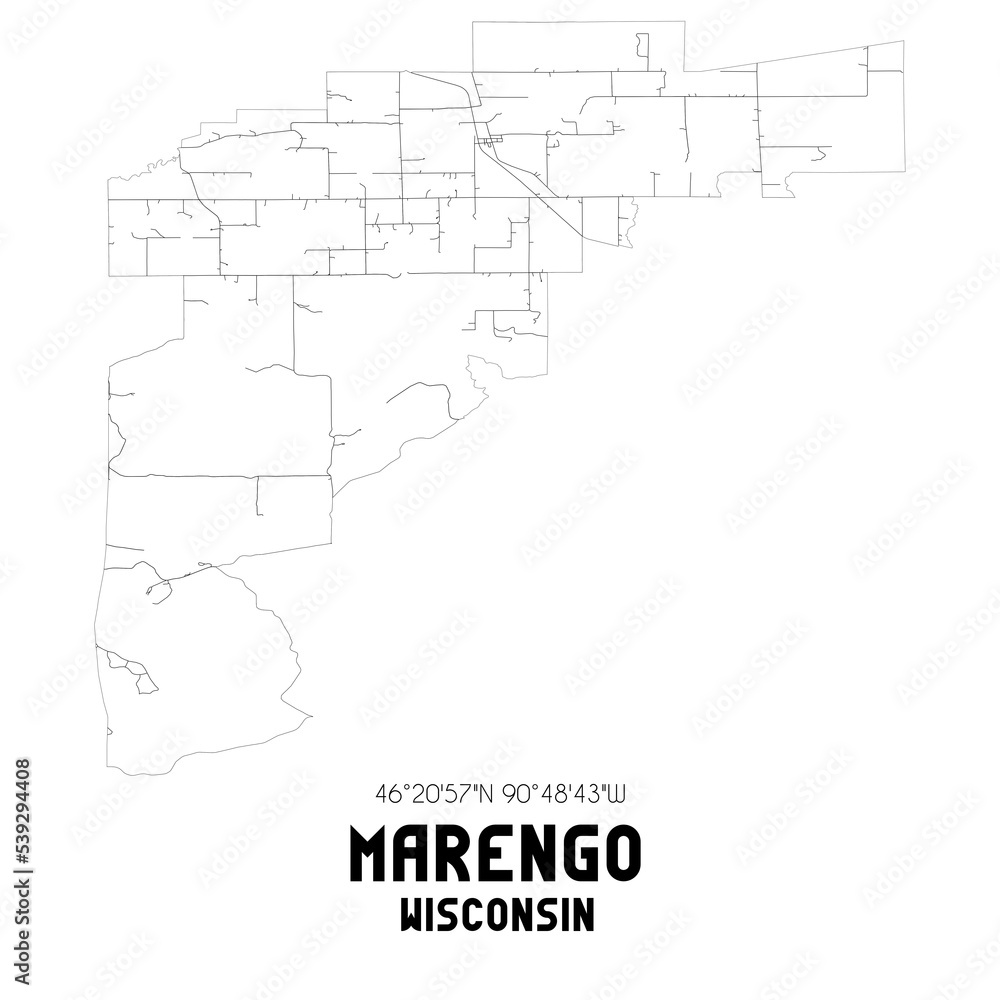 Marengo Wisconsin. US street map with black and white lines.
