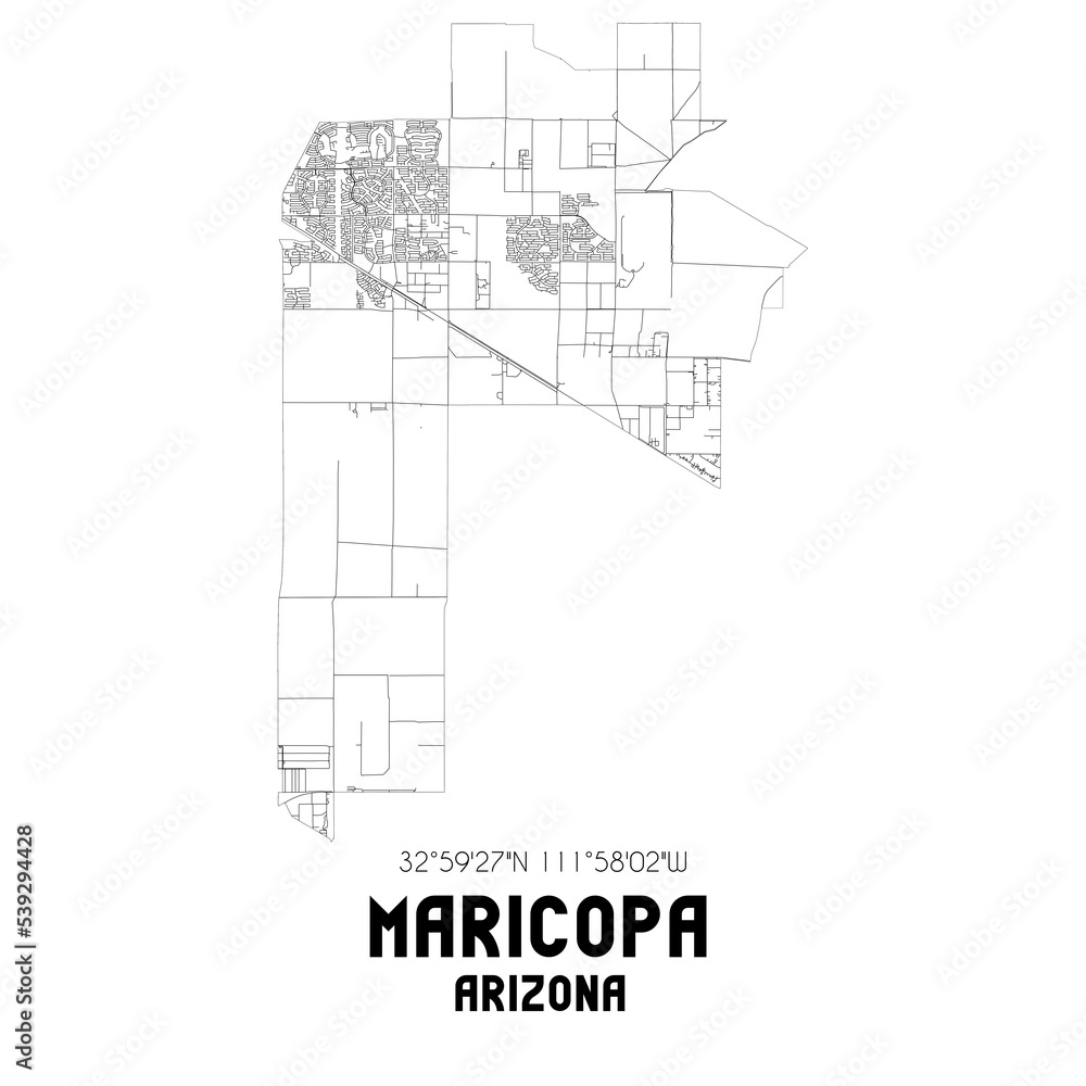 Maricopa Arizona. US street map with black and white lines.