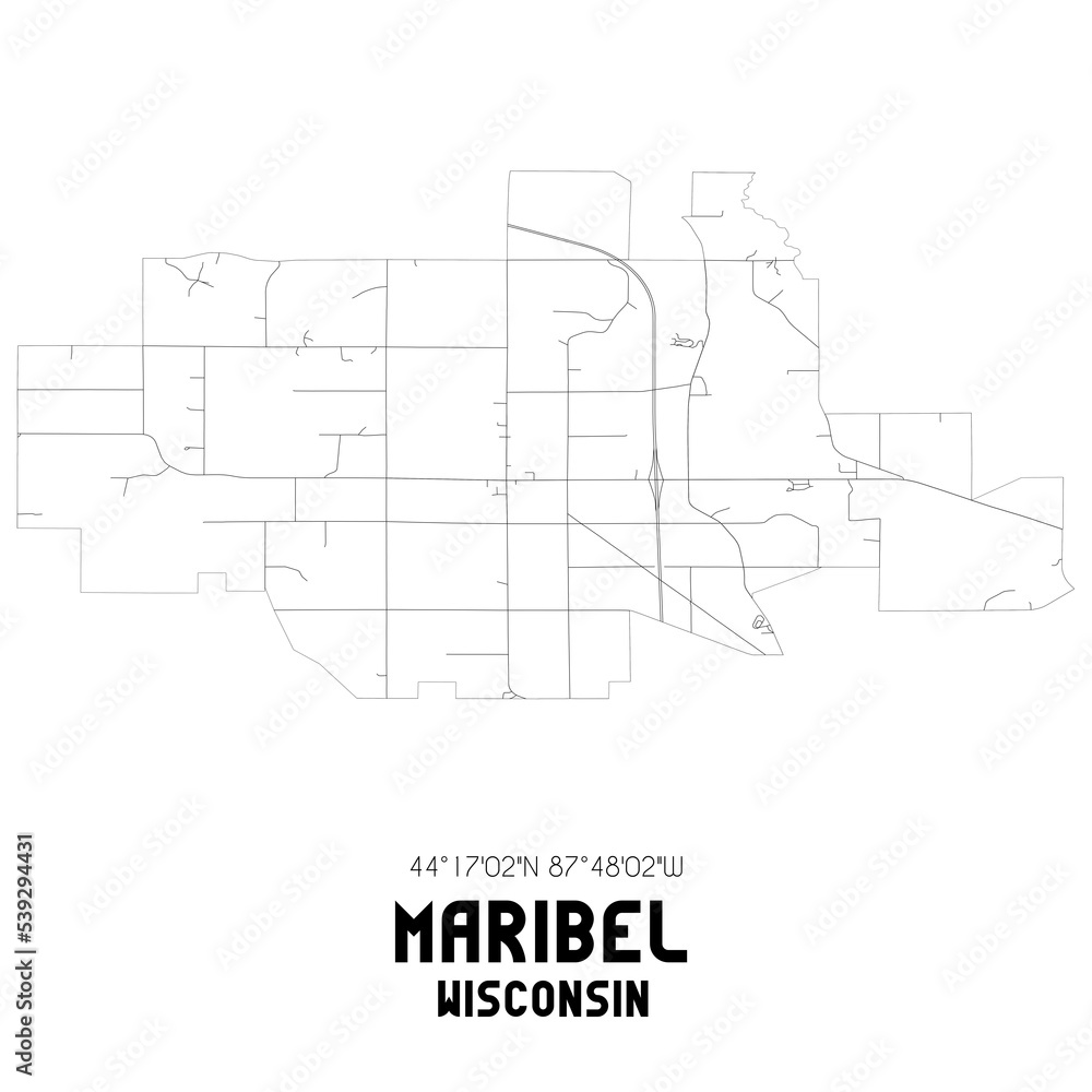 Maribel Wisconsin. US street map with black and white lines. Maribel Wisconsin. US street map with black and white lines.