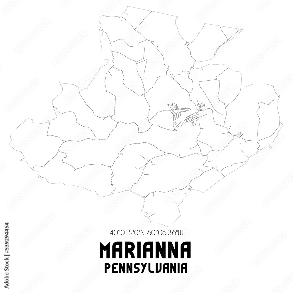 Marianna Pennsylvania. US street map with black and white lines.