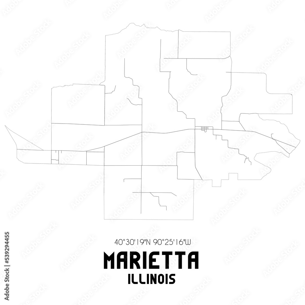 Marietta Illinois. US street map with black and white lines.