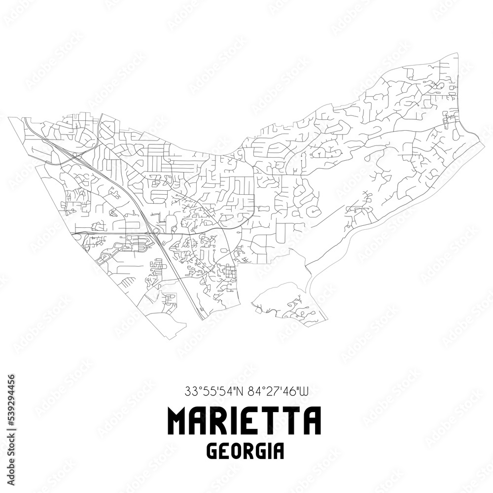 Marietta US street map with black and white lines. Stock