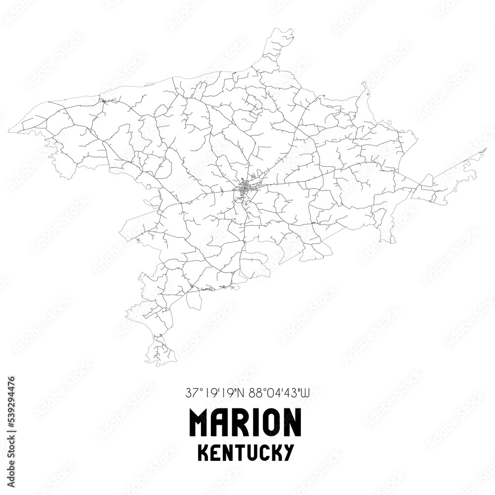 Marion Kentucky. US street map with black and white lines.