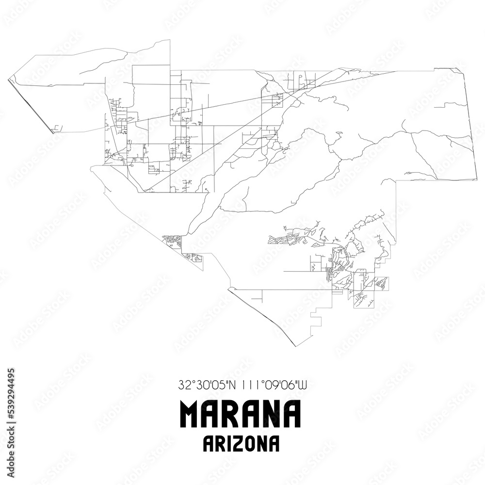 Marana Arizona. US street map with black and white lines.