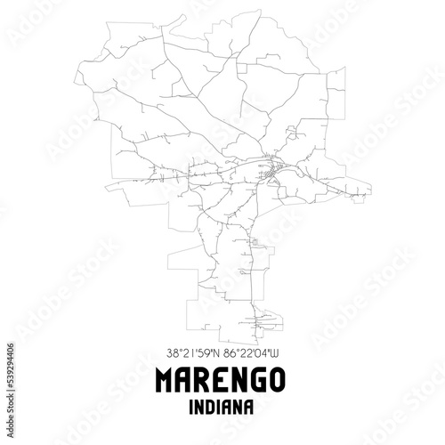 Marengo Indiana. US street map with black and white lines.