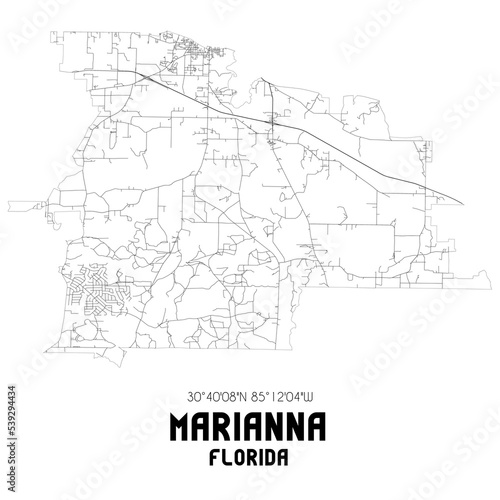 Marianna Florida. US street map with black and white lines.