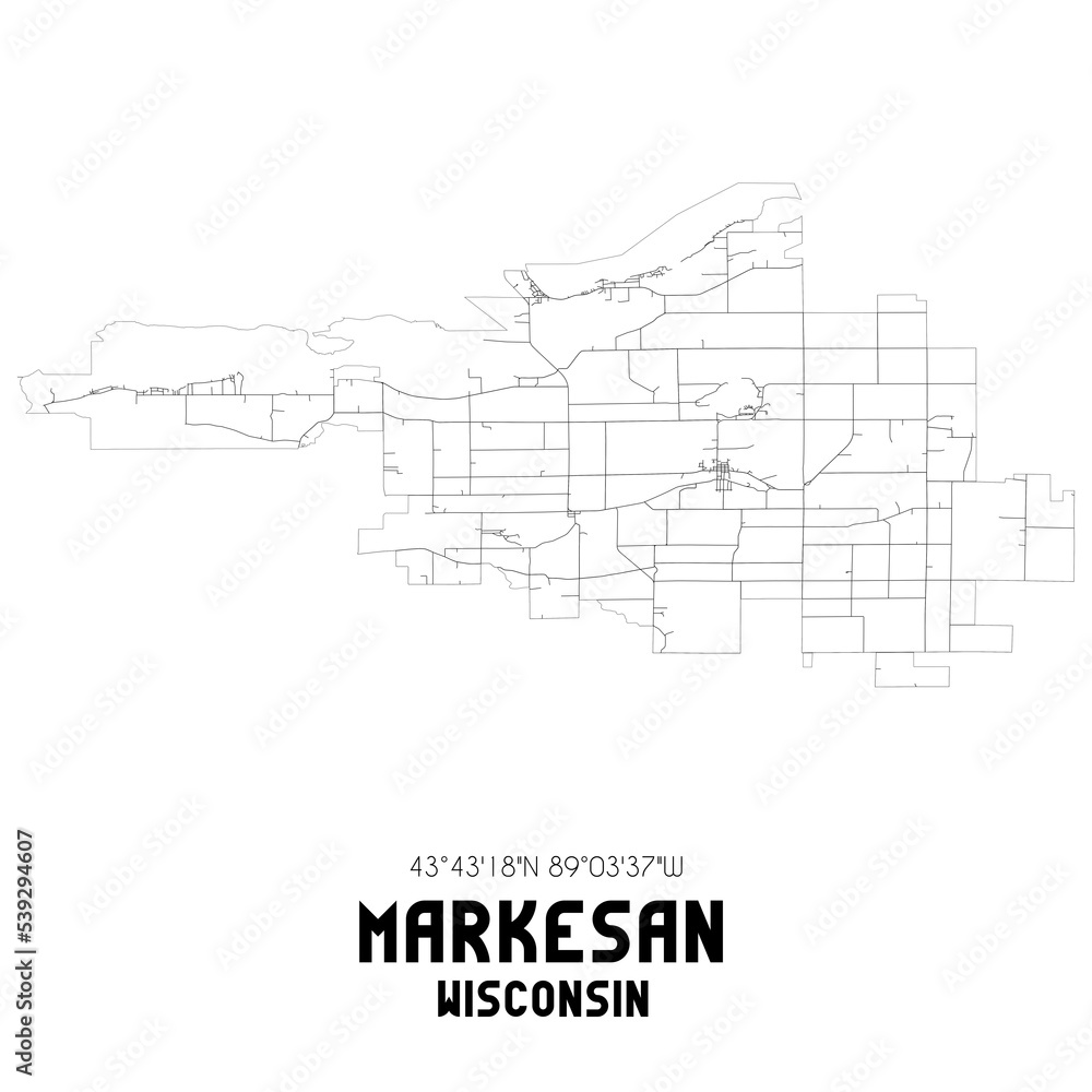 Markesan Wisconsin. US street map with black and white lines.