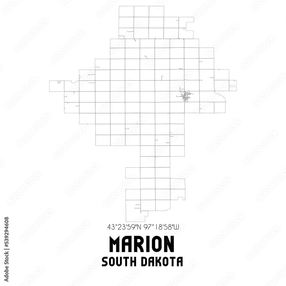 Marion South Dakota. US street map with black and white lines. Marion South Dakota. US street map with black and white lines.
