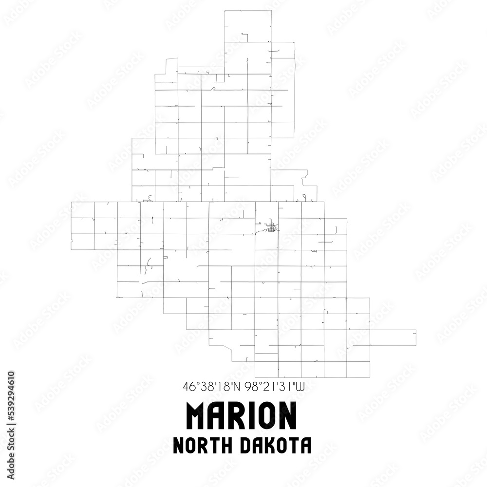 Marion North Dakota. US street map with black and white lines. Marion North Dakota. US street map with black and white lines.