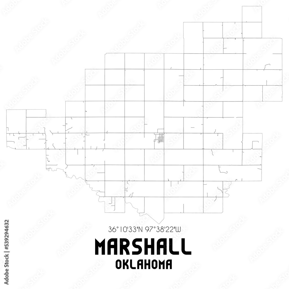 Marshall Oklahoma. US street map with black and white lines. Marshall Oklahoma. US street map with black and white lines.