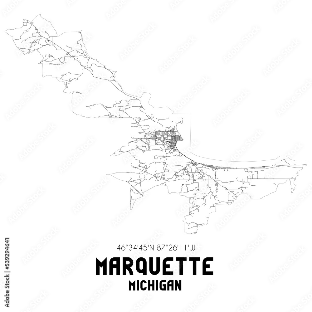 Marquette Michigan. US street map with black and white lines. Marquette Michigan. US street map with black and white lines.
