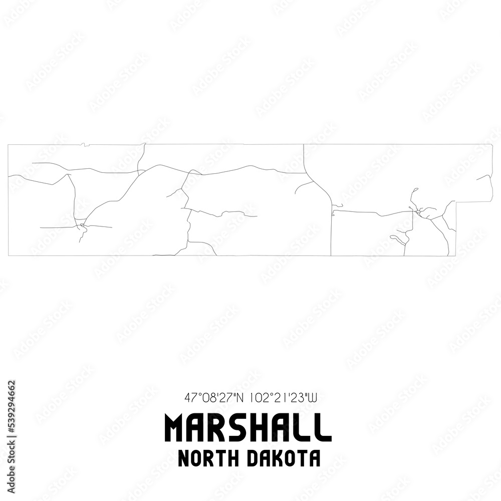 Naklejka premium Marshall North Dakota. US street map with black and white lines.