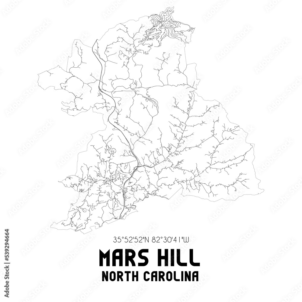 Mars Hill North Carolina. US street map with black and white lines. Stock Illustration Adobe Stock