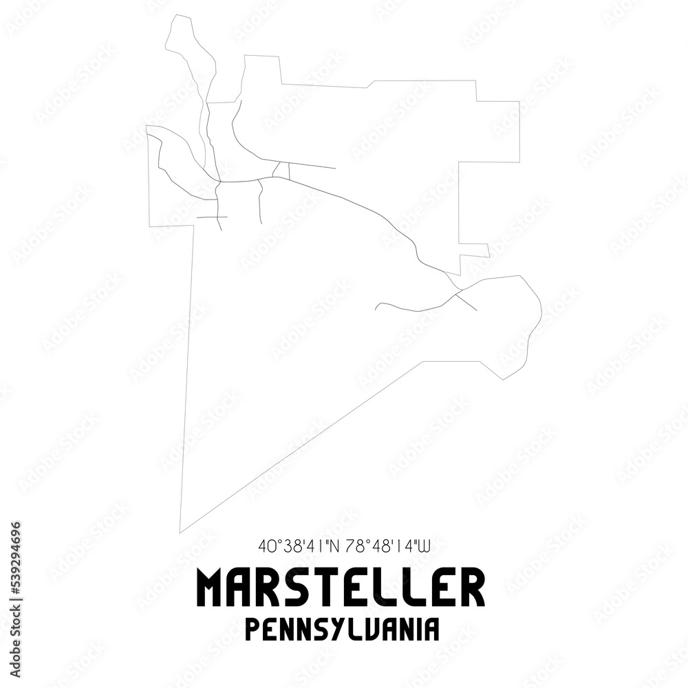 Obraz premium Marsteller Pennsylvania. US street map with black and white lines.