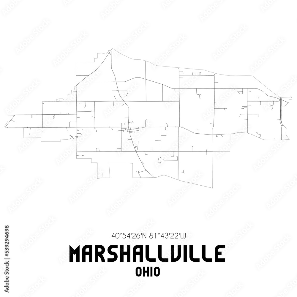 Marshallville Ohio. US street map with black and white lines. Stock