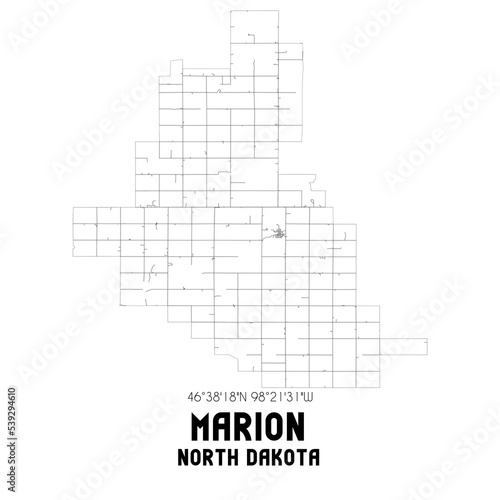 Marion North Dakota. US street map with black and white lines. photo