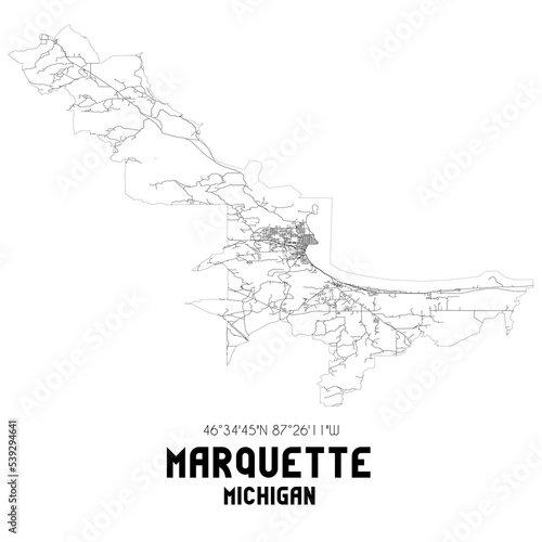 Marquette Michigan. US street map with black and white lines.