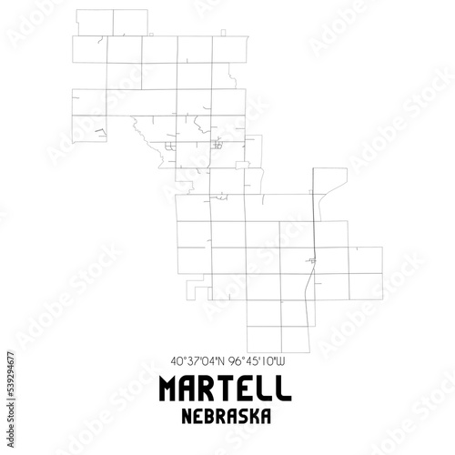 Martell Nebraska. US street map with black and white lines. photo