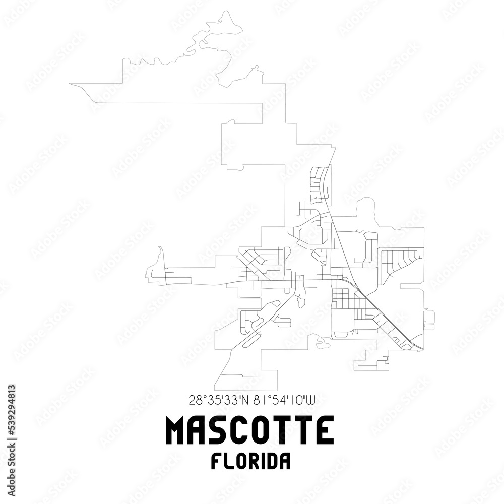 Mascotte Florida. US street map with black and white lines.