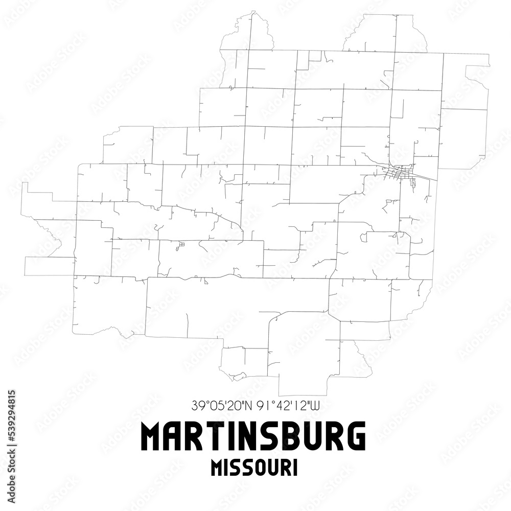Martinsburg Missouri. US street map with black and white lines. Martinsburg Missouri. US street map with black and white lines.