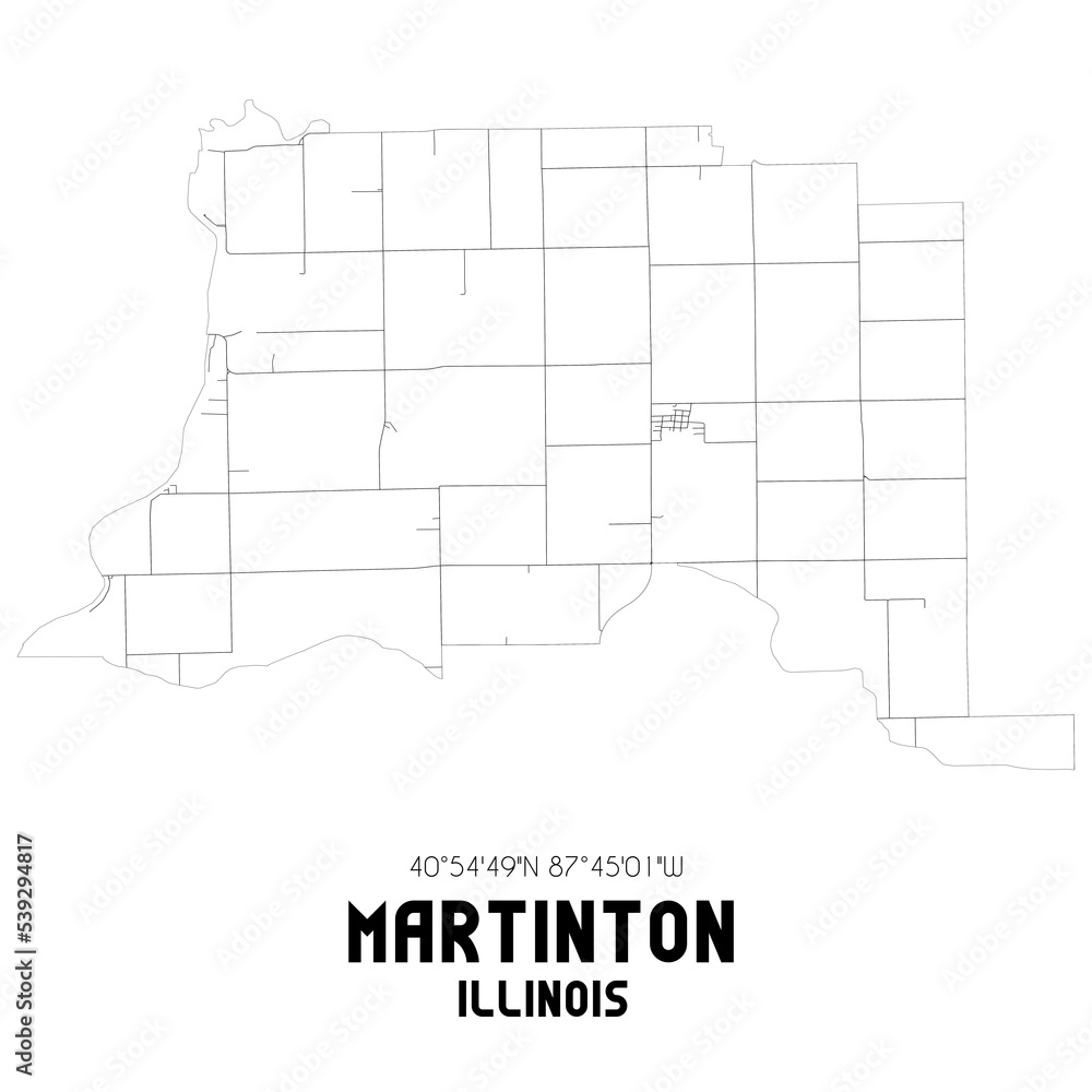 Martinton Illinois. US street map with black and white lines.