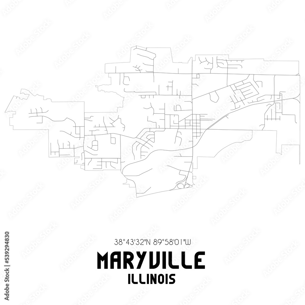 Maryville Illinois. US street map with black and white lines.