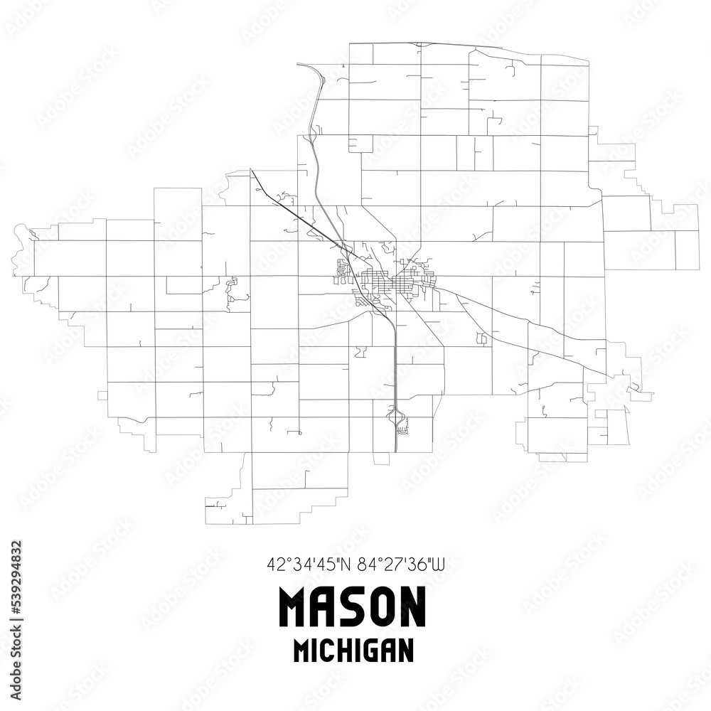 Mason Michigan. US street map with black and white lines.