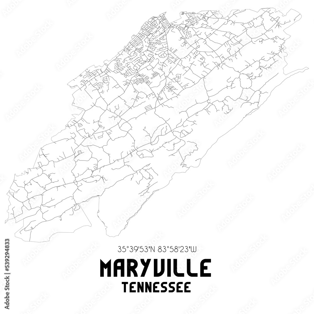 Maryville Tennessee. US street map with black and white lines.