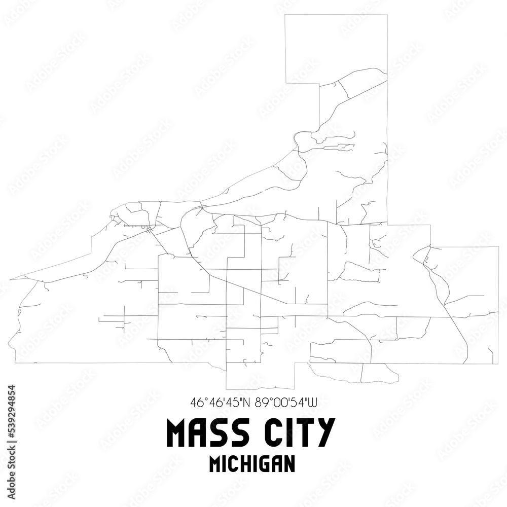Mass City Michigan. US street map with black and white lines. Stock