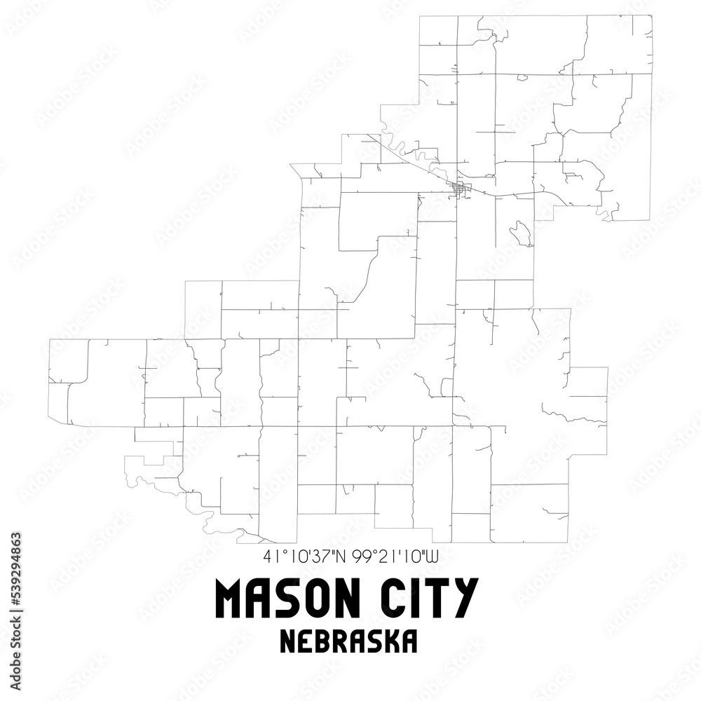 Mason City Nebraska. US street map with black and white lines.